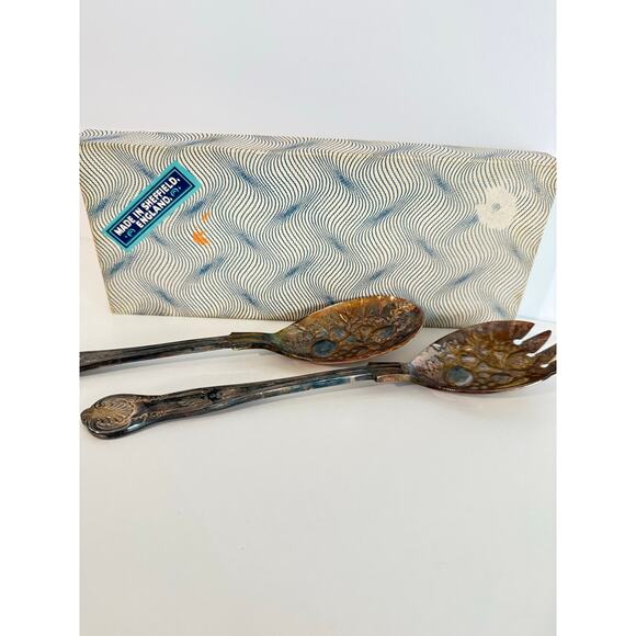 Vintage Silverplated Salad Serving Spoon & Fork 9" Raised Fruit Design England - Picture 4 of 7
